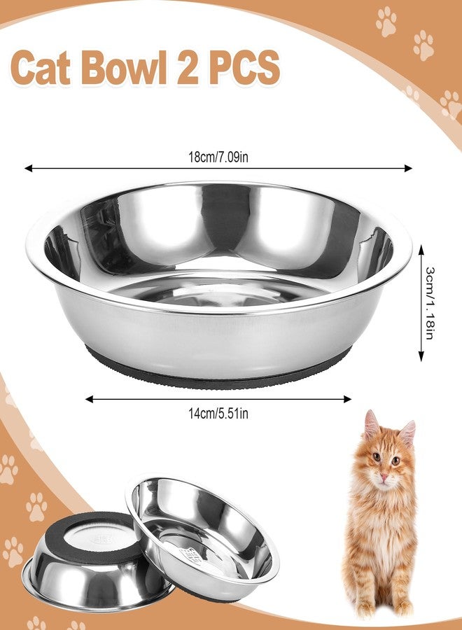 TranRantic 2 Pcs Stainless Steel Cat Bowls, Cats Food Bowls Whisker Friendly, 7 Inch/18cm Non-Slip Pet Bowl Cat Dish Feeding Bowls for Puppy, Small Dogs, Rabbits - Image 2